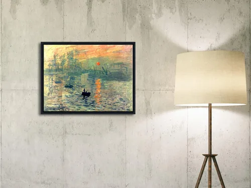 Vista 5 de Wieco Art Impression Sunrise - Lienzo enmarcado moderno para pared, impresiones de Claude Monet, pinturas al óleo, obras de arte de paisaje marino