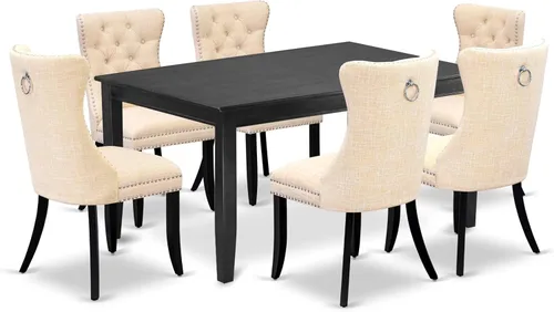 Vista 18 de East West Furniture DUDA7-BLK-12 - Juego de mesa y sillas de cocina de 7 piezas, consta de una mesa de comedor rectangular y 6 sillas Parson