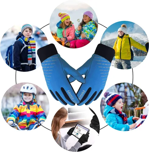 Vista 5 de FINGER TEN Kids Winter Gloves Warm Waterproof with Free Neck Warmer Boys Girls Touchscreen for Cold Weather Outdoor Sports