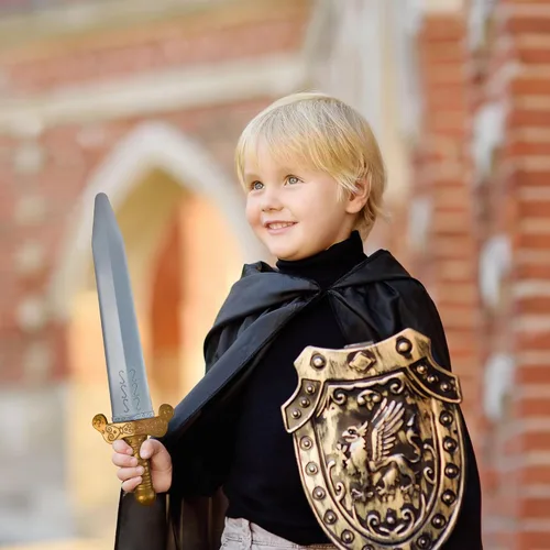Vista 3 de 2PCS Plastic Roman Toy Sword with Sheath, Medieval Knight Sword Hollow Golden Warrior Sword for Men for Halloween