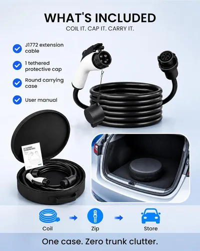 Vista 9 de Cable de extensión WenStorm 50A 30 pies J1772 EV, cable de extensión de cargador EV de nivel 2, cable de extensión EV de 240V de servicio pesado