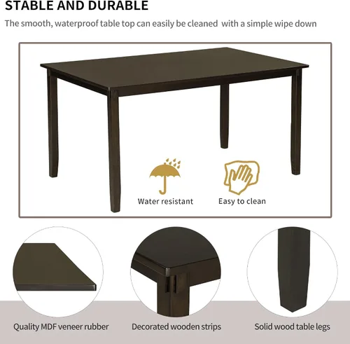 Vista 5 de LUMISOL Juego de mesa de comedor de 6 piezas, mesa de comedor rectangular de 60 pulgadas con sillas tapizadas y banco, juego de mesa de cocina