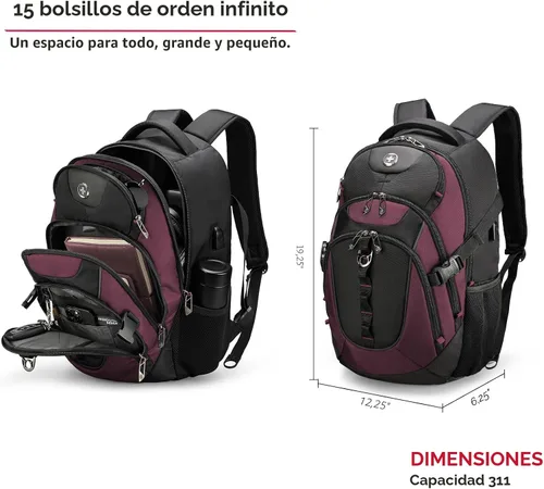 Vista 4 de swissdigital Mochila para portátil de viaje de negocios, para hombre y mujer, con puerto de carga USB inteligente, compatible con portátiles de 15.6
