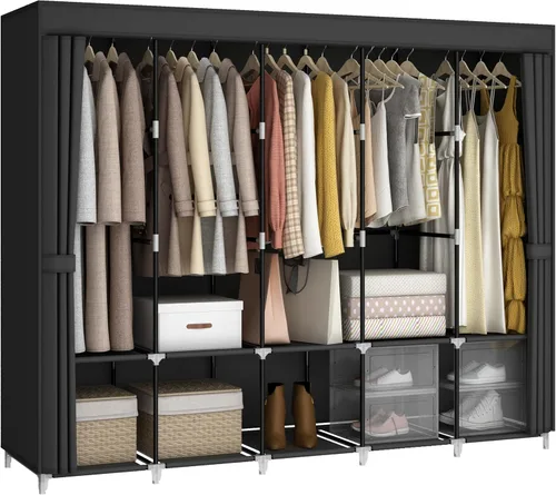 Vista 10 de MOGELAFOO Armario Closet Portátil para Habitación Pequeña, Organizador de Ropa de 35 Pulgadas con Estante de Almacenamiento con 2 Varillas