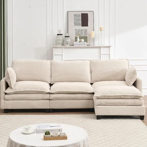Vista 2 de Sofá Sillones de tela de terciopelo de 102 pulgadas para sala con doble cojín, sofás para sala con diseño modular para sala de estar, beige