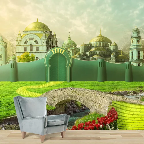 Vista 8 de IDEA4WALL Adhesivo mural removible para pared, diseño de castillo mágico de nieve y ciencia ficción, arte moderno, paisaje decorativo para sala