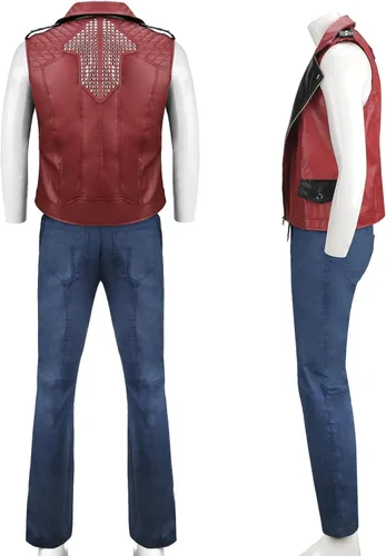 Vista 2 de MORROWIND Men Cosplay Red Punk Jacket Vest Pants Belt Set Costume Adult Outfit Suit Pu Leather for Halloween Party Role play