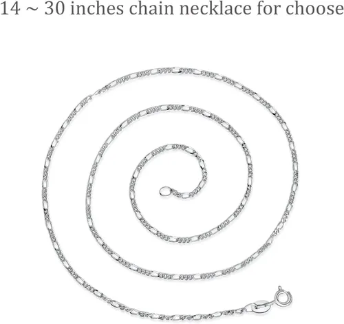 Vista 2 de Collar de cadena de plata de ley 925 para mujer, 0.059 pulgadas de ancho, cadena fina italiana Figaro plataoro, 14-30 pulgadas