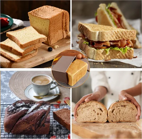 Vista 8 de Pullman - Molde para pan con tapa, acero aluminizado, 13 x 5 pulgadas Dorado