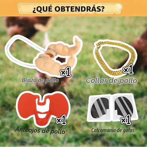 Vista 3 de Extguds Brazos de pollo para poner pollos, un divertido juguete de brazo de pollo con mirones y collar, un conjunto de disfraces de broma