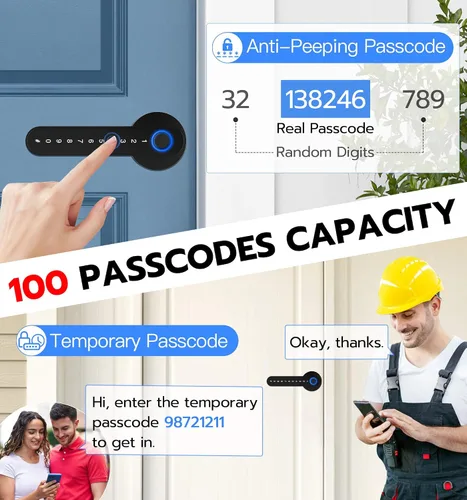 Vista 4 de eLinkSmart Cerradura de puerta de huellas dactilares, cerradura de puerta de entrada sin llave con mango de teclado, perilla inteligente biométrica