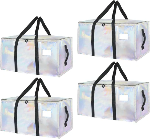 Vista 21 de Paquete de 4 bolsas de mudanza extra grandes y resistentes, bolsas de almacenamiento impermeables con asas y cremalleras, plegables para dormitorio