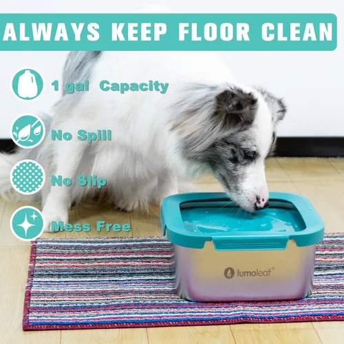 Vista 2 de LumoLeaf Cuenco de agua para perros de 1 galón sin derrames, de acero inoxidable, a prueba de salpicaduras, capacidad máxima, 4 litros, dispensador