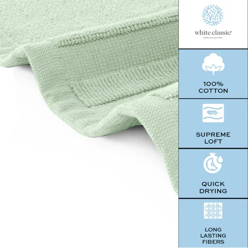 Vista 7 de White Classic Juego de toallas de 8 piezas color verde claro [2 toallas de baño, 2 toallas de mano, 4 toallas faciales] y 2 tapetes de baño de lujo