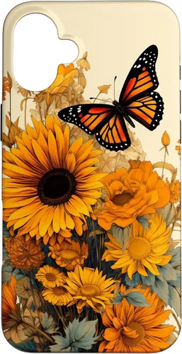 Vista 23 de Vintage Sunflower and Monarch Butterfly Case for iPhone 17