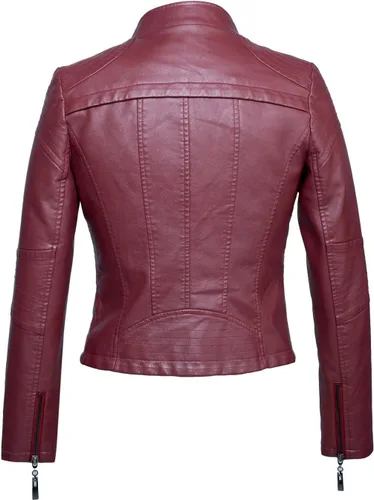 Vista 2 de chouyatou Chaqueta acolchada de piel sintética con cremallera a la moda para mujer