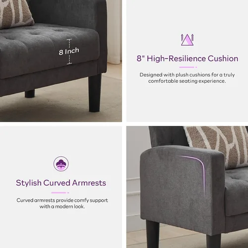 Vista 5 de TYBOATLE Sillas de salón modernas estilo mediados de siglo con botones de tela, cómodas sillas tapizadas modernas para dormitorio y oficina, silla