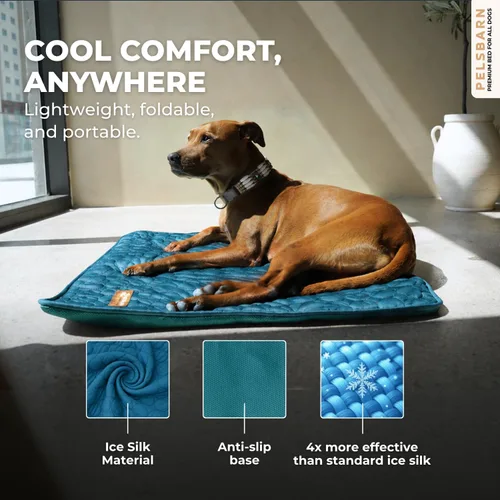 Vista 6 de Pelsbarn Tapete refrescante para perros, comodidad de verano de seda de hielo, auto refrescante, antideslizante, duradera y lavable, tapete