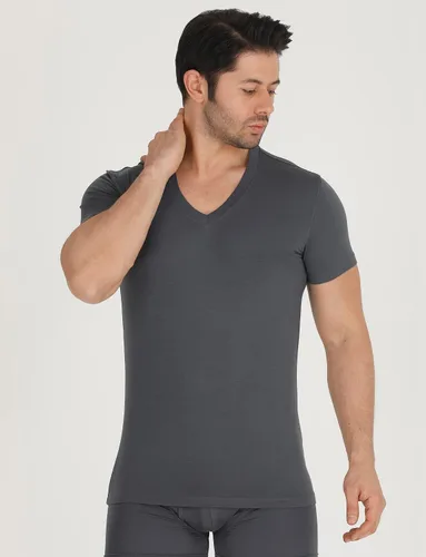 Vista 3 de Camisetas para hombre de rayón hechas de bambú, ajuste moderno, camiseta interior que absorbe la humedad, cuello redondo, camisetas con cuello en V