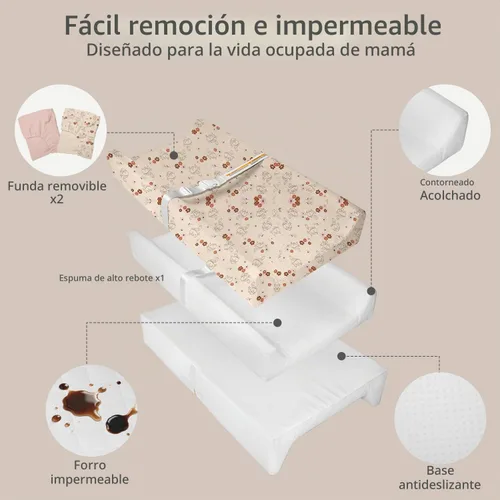 Vista 4 de Cambiador de muselina para bebé, paquete de 2 fundas de muselina de algodón suave y forro impermeable de espuma, almohadilla para mesa cambiadora