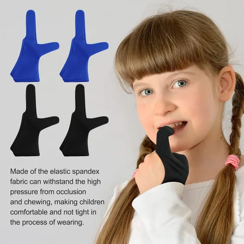 Vista 5 de Jiuguva 4 guantes protectores para chupar el pulgar para niños, guantes masticables transpirables para mayores de 12 años (negro, azul)