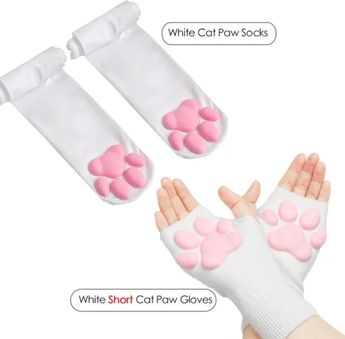 Vista 6 de Lindos guantes de pata de gato, Kawaii Cat Cosplay Kawaii Soft 3D Toes Frijoles sin dedos de gato garra pata pata Pad Sleeve