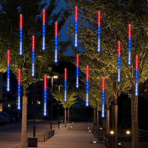 Vista 12 de Dazzle Bright 288 luces LED de Navidad, luces de lluvia de meteoritos de 11.8 pulgadas con 8 tubos, enchufe impermeable, luces de lluvia que caen