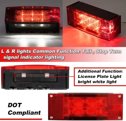 Vista 5 de CZC AUTO 2 luces LED sumergibles de bajo perfil rectangular para remolque, luces LED de remolque con 4 tiras reflectantes, kit de luces de marcha