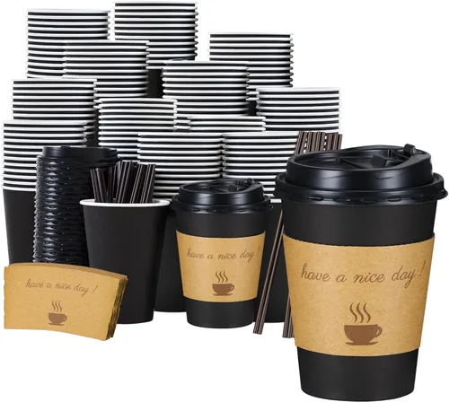 Vista 10 de Lamosi Paquete de 100 tazas de café de 10 onzas, vasos de papel desechables