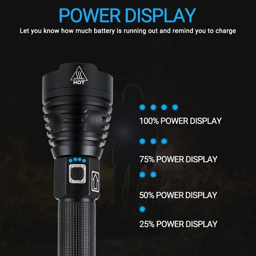 Vista 5 de Linterna recargable de alto lúmenes, linternas LED de mano súper brillantes, luz de flash USB C de alta potencia, 3 modos de zoom, impermeable