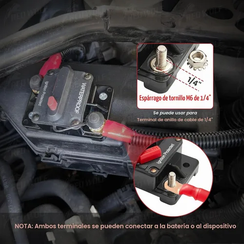 Vista 2 de RED WOLF - Disyuntor de circuito impermeable de 100 amperios para motor de arrastre de barco, vehículo marino, ATV, sistema de batería electrónica