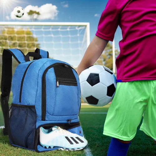 Vista 8 de Bolsa de fútbol, mochila de baloncesto, bolsa de equipo deportivo con compartimento para zapatos que sostiene zapatillas, casco, baloncesto, fútbol