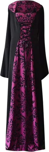 Vista 5 de ZEFOTIM Vestido renacentista para mujer, manga largamurciélago, corsés hasta el suelo con capucha, vestido gótico, cosplay