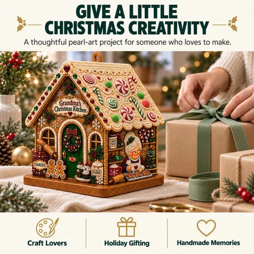 Vista 6 de Kit de pintura de diamante de casa de Navidad 3D para adultos, arte