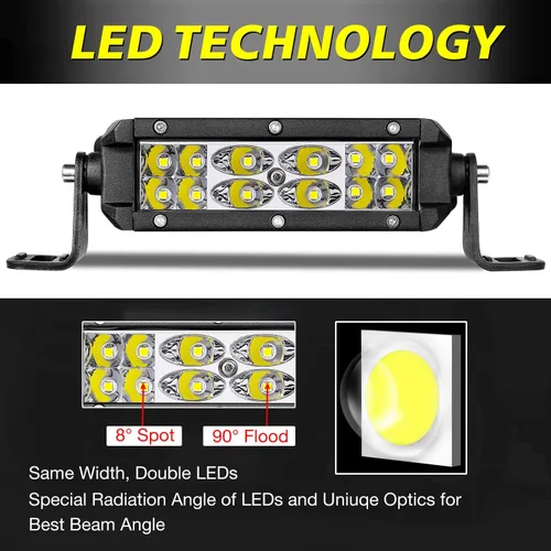 Vista 3 de Barra de luz LED delgada de 5 pulgadas, AKD Part 72W, combinación de haz puntual y amplio, cápsulas LED pequeñas, luces de conducción todoterreno