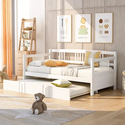 Vista 12 de Polibi Sofá cama de tamaño individual con dos cajones, marco de sofá cama de madera con rieles para sala de estar, dormitorio, color espresso