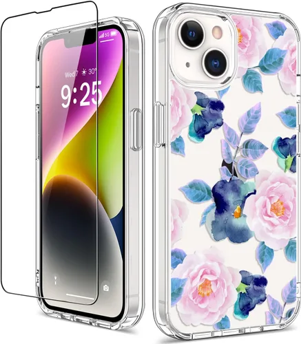 Vista 22 de Funda para iPhone 14 Pro con protector de pantalla, 6.1 pulgadas, transparente de cuerpo completo, a prueba de golpes, diseño floral, para niñas