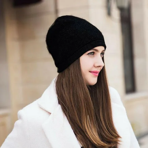 Vista 29 de WaySoft Gorro de cachemira 100% para mujer en una caja de regalo, gorro de gran tamaño para mujer