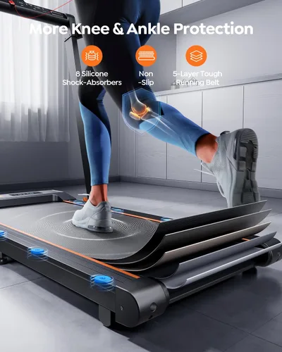 Vista 4 de Acezoe Foldable Walking Pad Treadmill with Handle Bar, Bluetooth Speaker Negro Amarillo