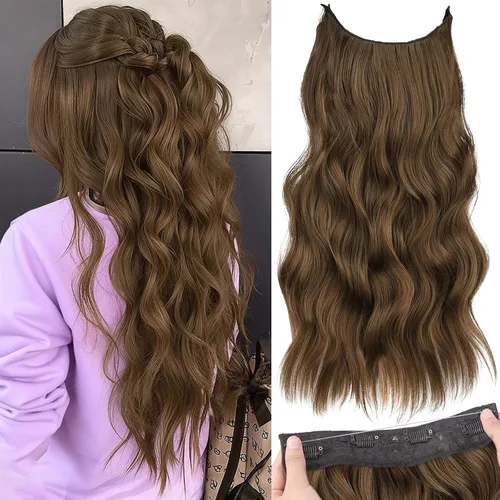 Vista 40 de KooKaStyle - Extensiones de cabello con hilo invisible, diadema transparente, ajustables, 4 clips fijadores, cabello largo y ondulado de 12