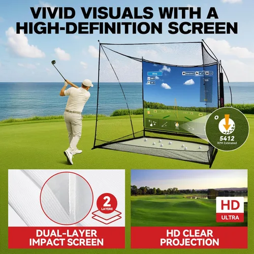 Vista 3 de ZEALFEEL Golf Simulator Enclosure & Golf Net with Dual-Layer HD Screen