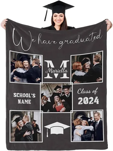 Vista 9 de D-Story Manta de franela personalizada para mujer, regalos de graduados, regalo de graduación de secundaria, regalos de graduación personalizados