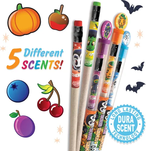 Vista 2 de Lápices de Halloween Smencils – Lápices perfumados gourmet patentados HB #2, 5 unidades, regalos para niños, suministros escolares, recompensas