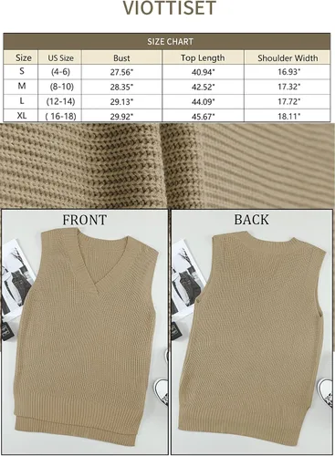Vista 6 de Viottiset - Chaleco de punto de gran tamaño con cuello en V, suéter tipo túnica, para mujer