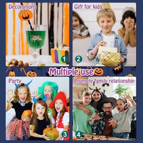 Vista 4 de Partywind Tatuajes de Halloween brillantes de 295 estilos para decoración de fiesta de niños, suministros de fiesta de Halloween, regalos