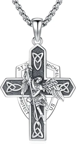 Vista 80 de 925 Sterling Silver Patron Saint Amulet Necklace for Men Women plateado