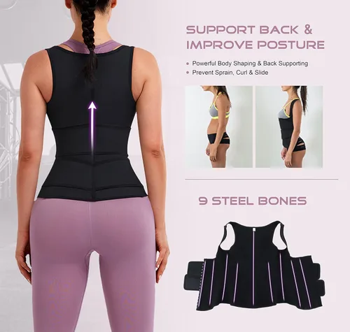 Vista 4 de Entrenador de cintura de látex para mujer, talla grande, chaleco de entrenamiento de cintura con correas ajustables para gimnasio, corsé reductor