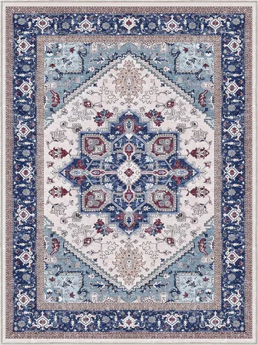 Vista 356 de OPPODREAM Alfombras suaves, pequeñas y lavables con parte trasera antideslizante, alfombra de cachemira sintética de pelo bajo, 2 x 3 pies, azul