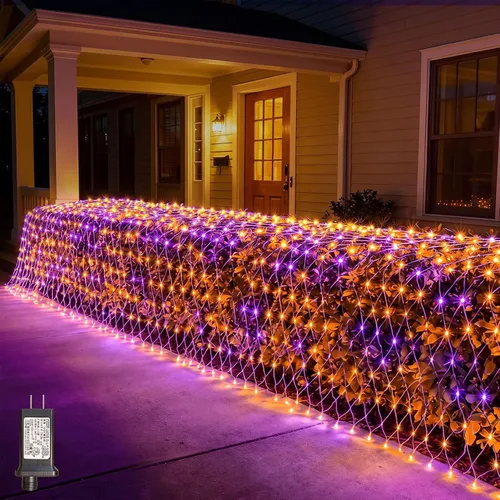 Vista 15 de LitHome - Red de luces de Navidad de 14.8 pies x 5 pies, luces de malla para exteriores conectables 8 Modes 300 LED Warm White Net Light Green