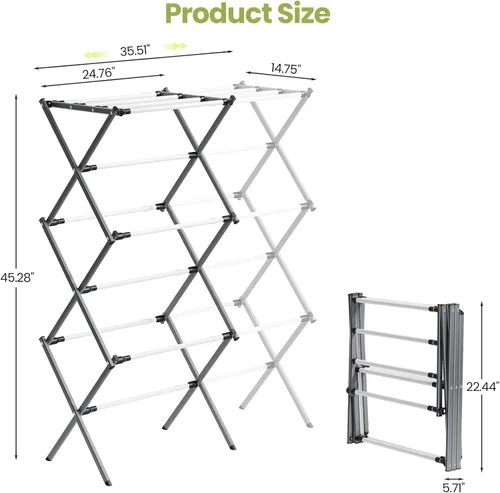 Vista 3 de APEXCHASER Estante de secado de ropa plegable de 3 niveles, estante de lavandería extensible de metal, 45.28 pulgadas de altura, ancho ajustable